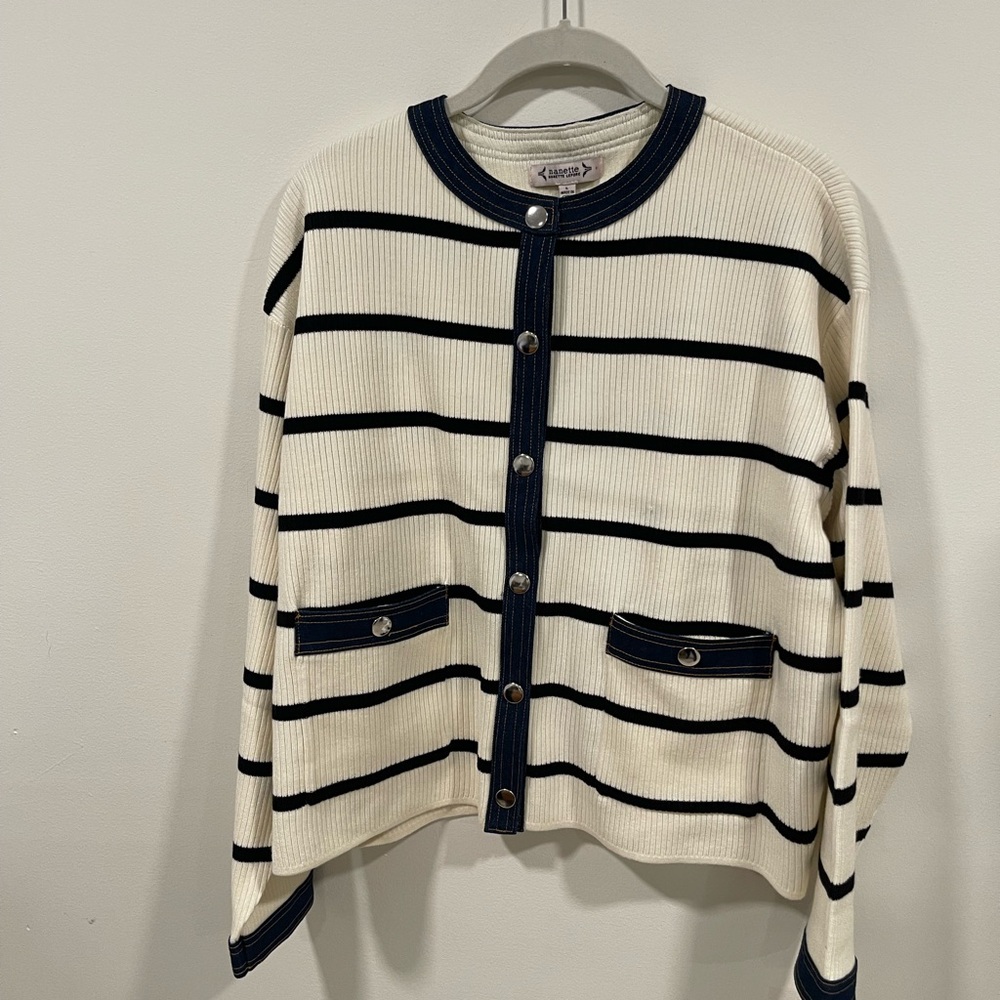 Nanette Lepore Cream and Black Buttoned Cardigan